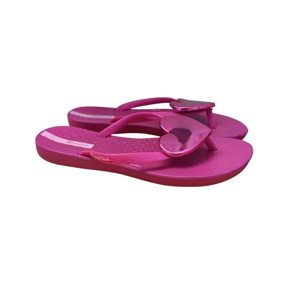 Ipanema Kids Girls Sz 2/3 Pink Flip Flops Heart Accent Sandals Slip On